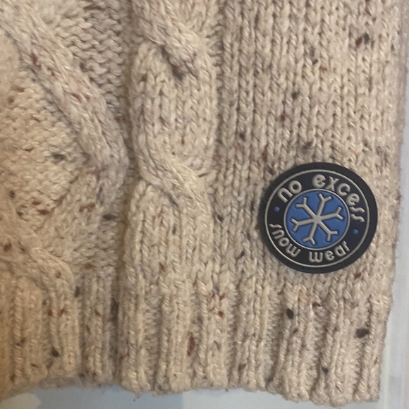 No Excess Snow Wear Wool Blend Striped Creme Cable Knit Turtleneck Sweater-Sz M - Picture 2 of 12